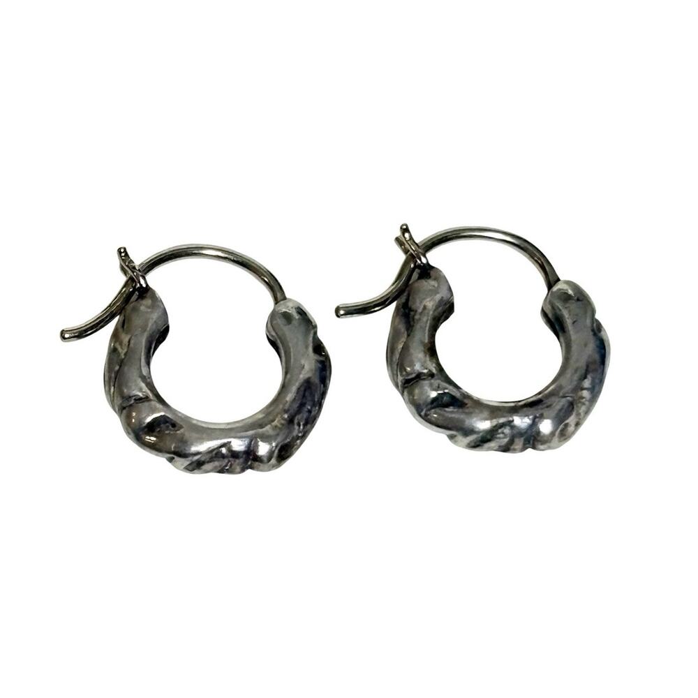 Chrome Hearts Scroll Tiny Hoop Earrings Sterling Silver